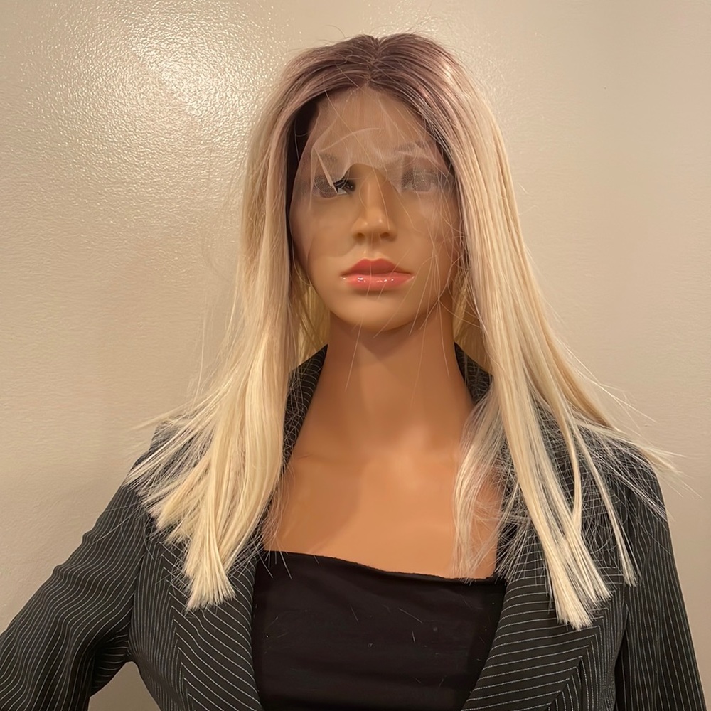NWT 15” brown roots beach blonde swiss lace synthetic straight cleopatra T part
